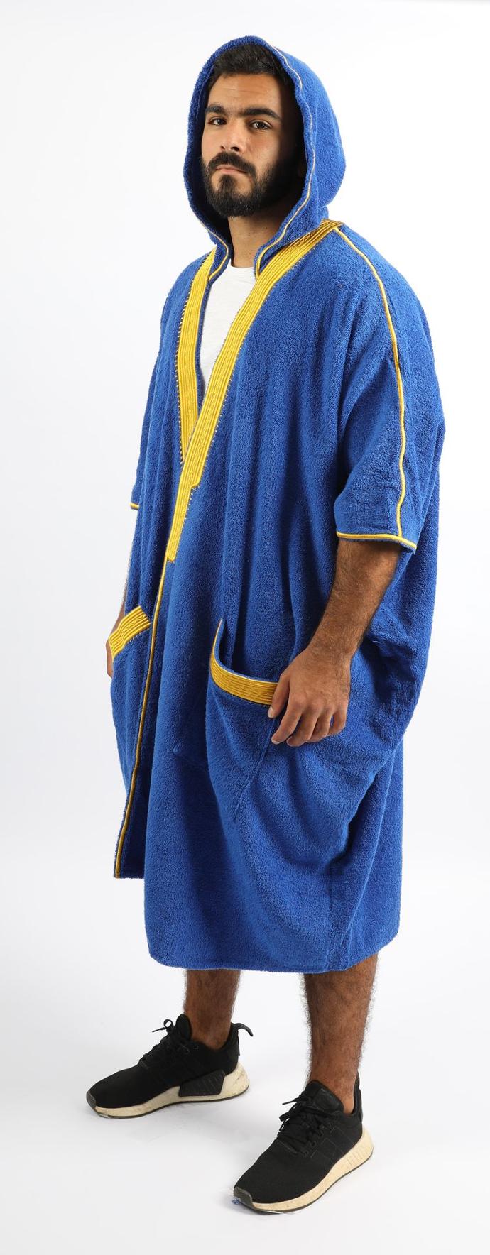 Beach Bisht Hoodie Bathrobe Sax Blue Color